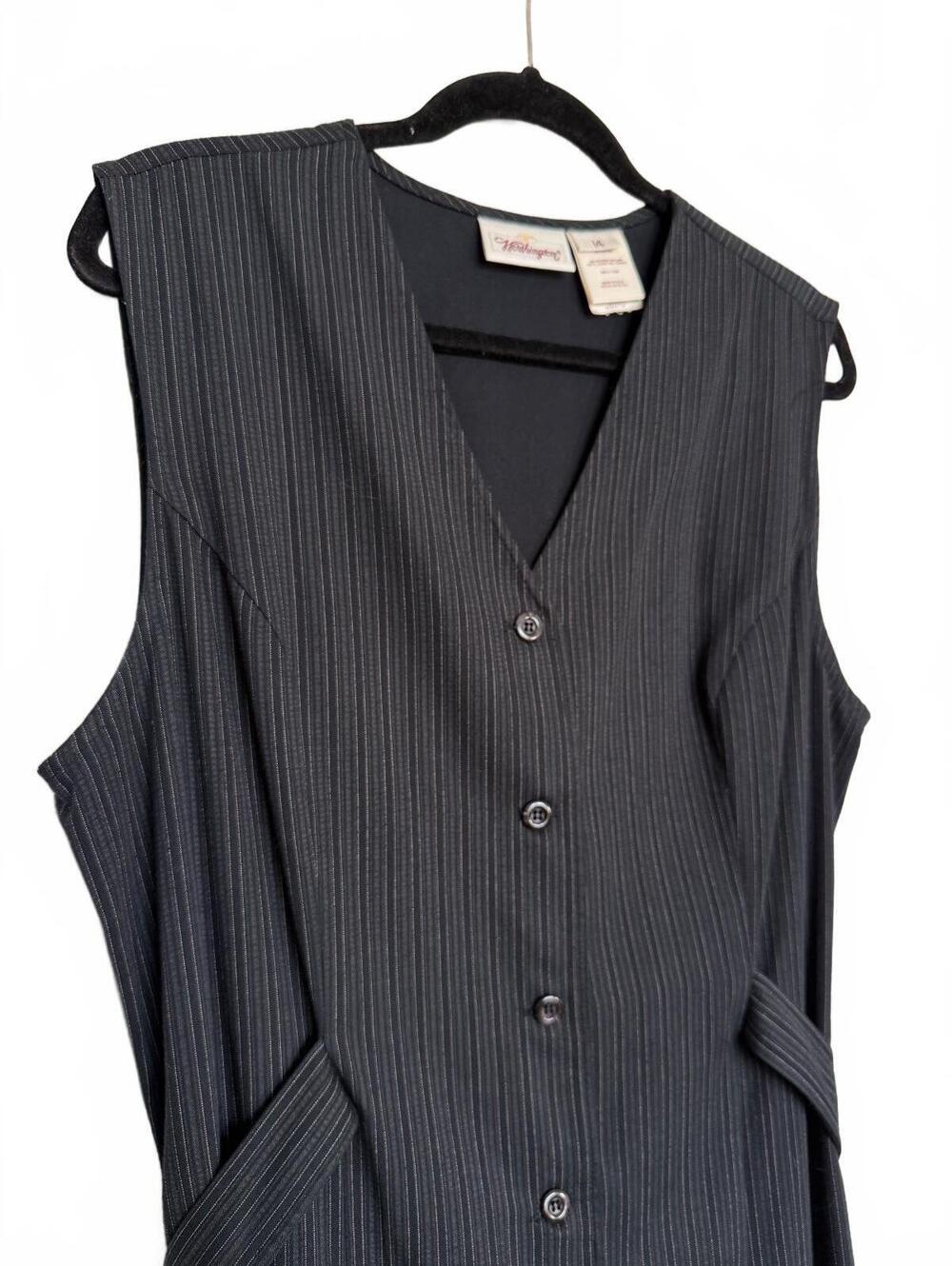 90s Vintage CorpCore Sleeveless Pinstripe Button-Front Dress